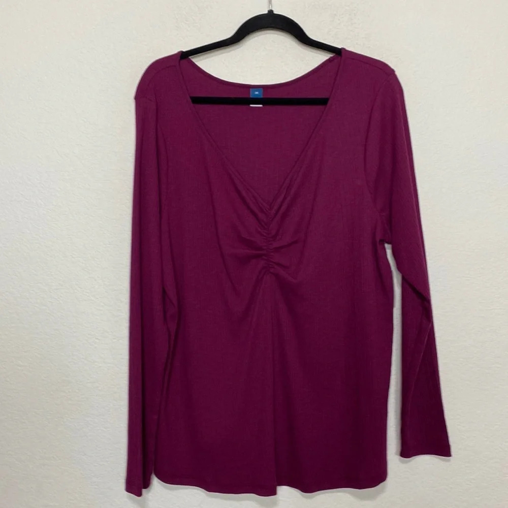 Old Navy “NEW” Burgundy Ruched Cotton Blend Long Sleeve Top Plus Size 3X